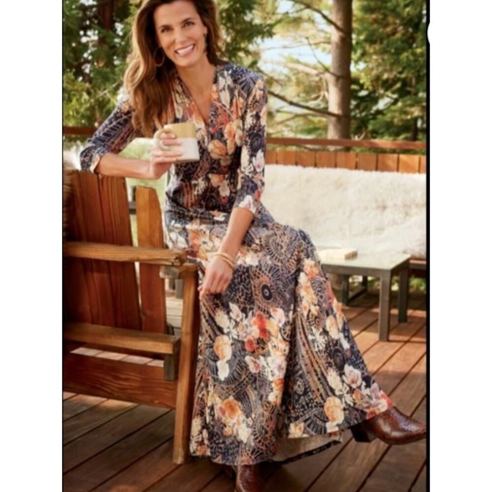 SOFT SURROUNDINGS Adamaris Floral 3/4 Sleeve Maxi Dress // XL Petite - Picture 12 of 12